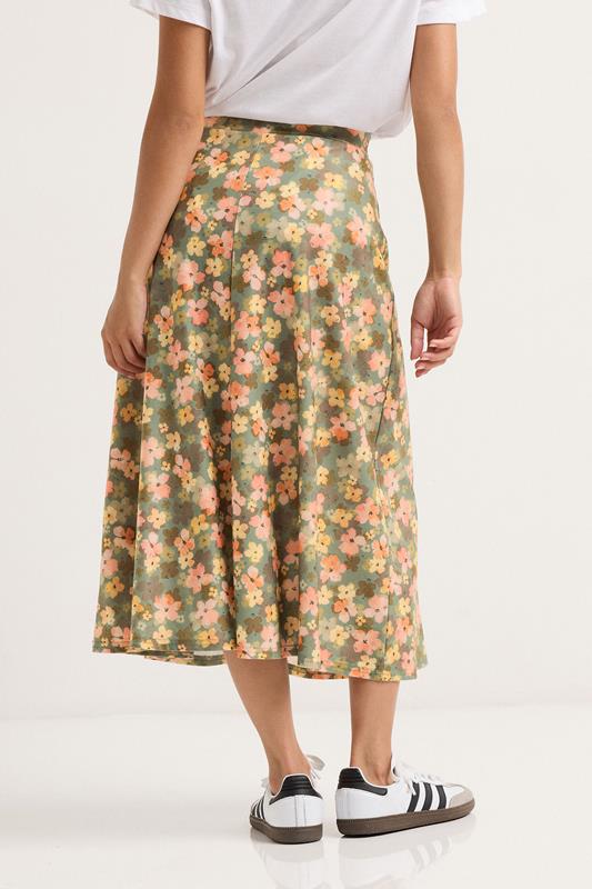 PixieGirl Petite Women's Green Floral Belt Tie Midi Skirt | PixieGirl 3