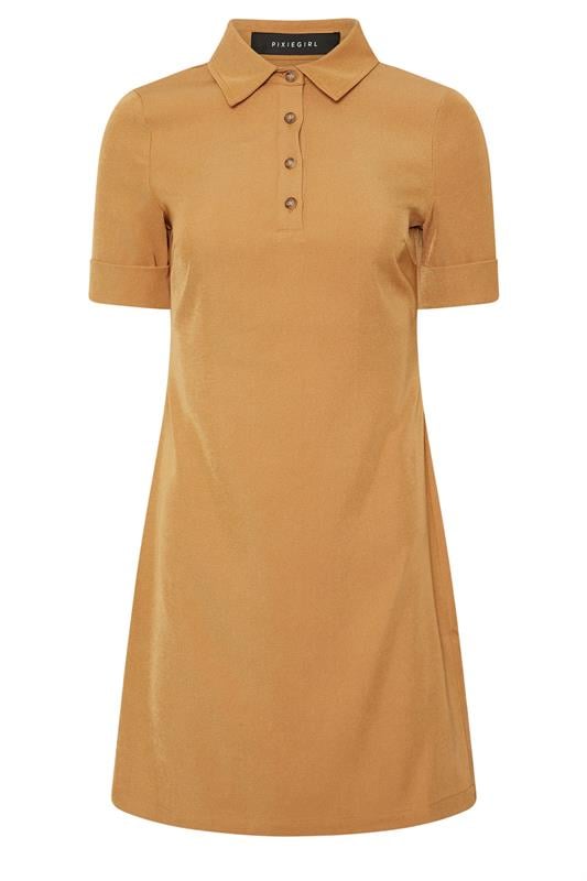 PixieGirl Petite Women's Tan Brown Polo Shirt Dress | Pixie Girl 5