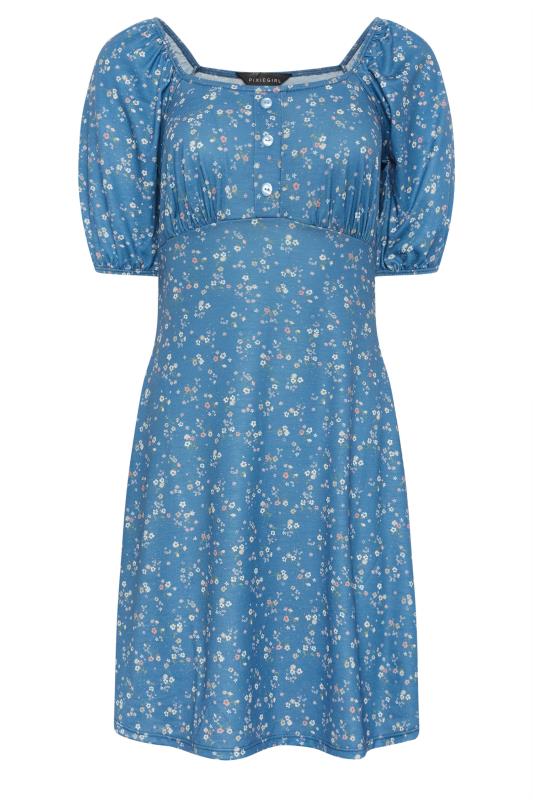 PixieGirl Petite Women's Blue Ditsy Floral Print Mini Dress | PixieGirl 5