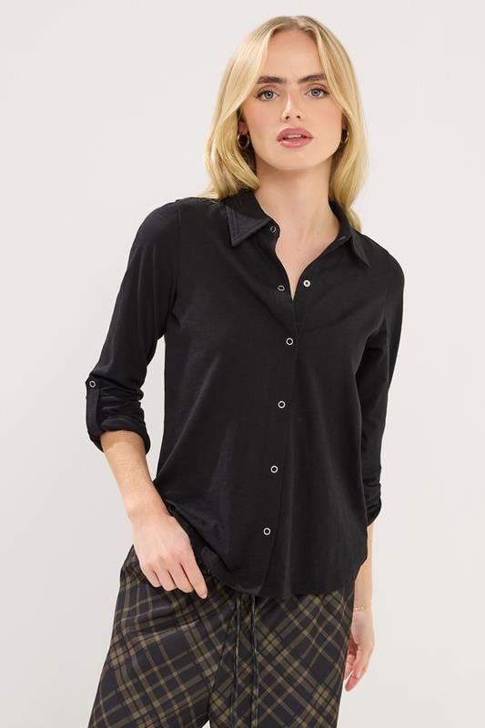 Petite  PixieGirl Petite Black Rolled Sleeve Shirt