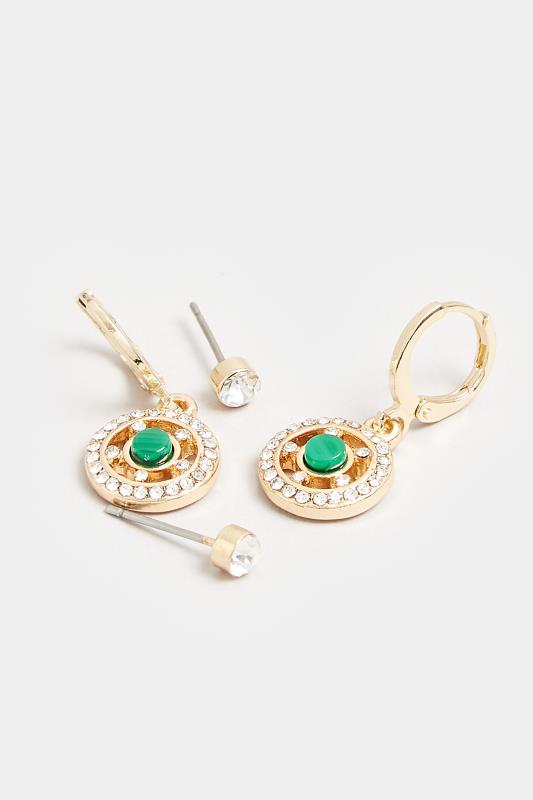 Gold & Green Diamante Stud Drop Earrings | Yours Clothing  4