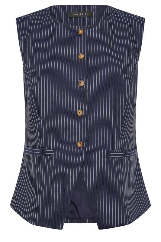 PixieGirl Petite Women's Navy Blue Pinstripe Waistcoat | PixieGirl 6