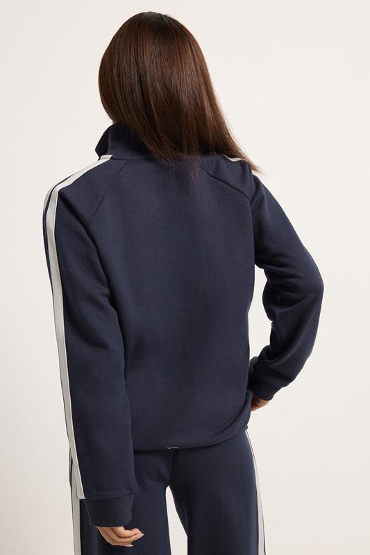 PixieGirl Petite Women's Navy Blue Stripe Quarter Zip Sweatshirt | PixieGirl 2