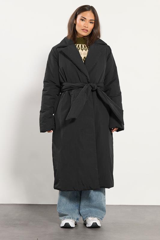 PixieGirl Petite Women's Black Belted Padded Midi Coat | PixieGirl 2