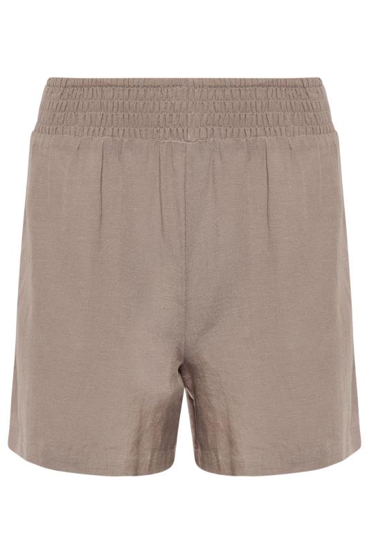 PixieGirl Petite Women's Mocha Brown Linen Shirred Waist Shorts | PixieGirl 6