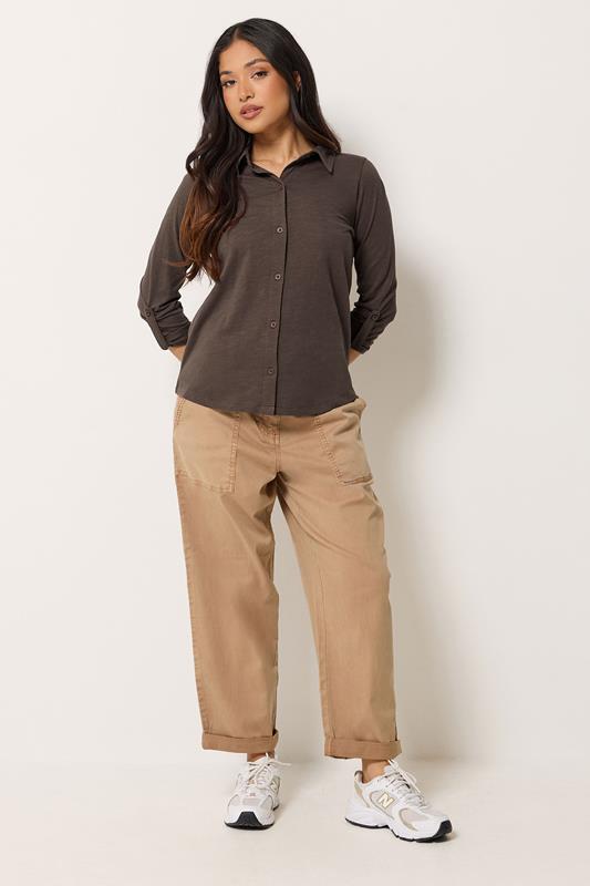 PixieGirl Petite Women's Chocolate Brown Button Cotton Shirt | PixieGirl 1