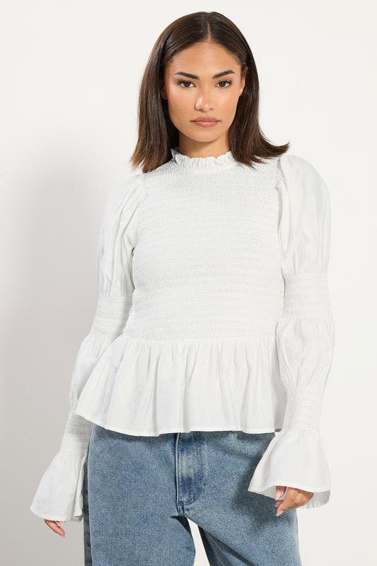 PixieGirl Petite Women's White Shirred Peplum Smock Top | PixieGirl 2