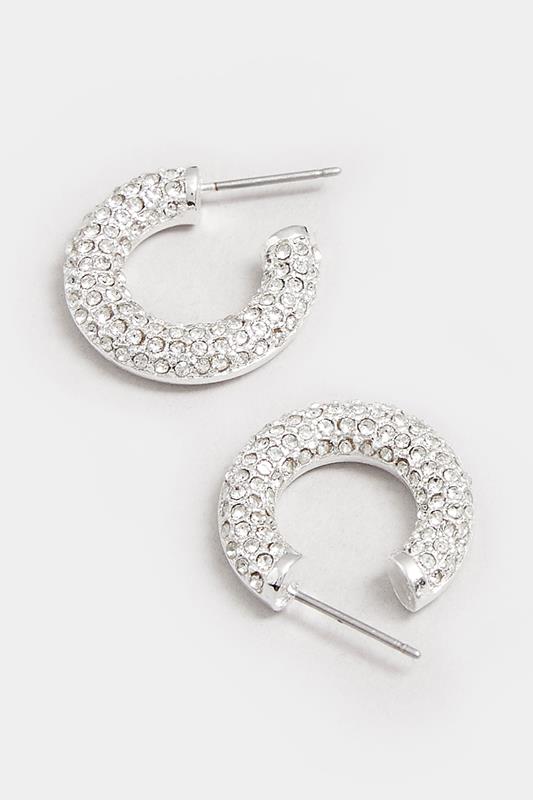 Silver Tone Chunky Diamante Hoop Earrings | Yours Clothing 3