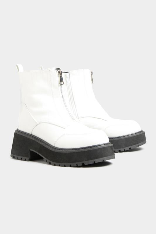 White Croc Leather Look Zip Chunky Boots In Wide Fit | Yours Clothing 4