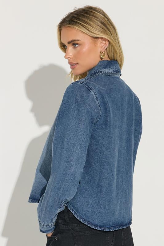 PixieGirl Petite Women's Blue Denim Tie Neck Shirt | PixieGirl 3