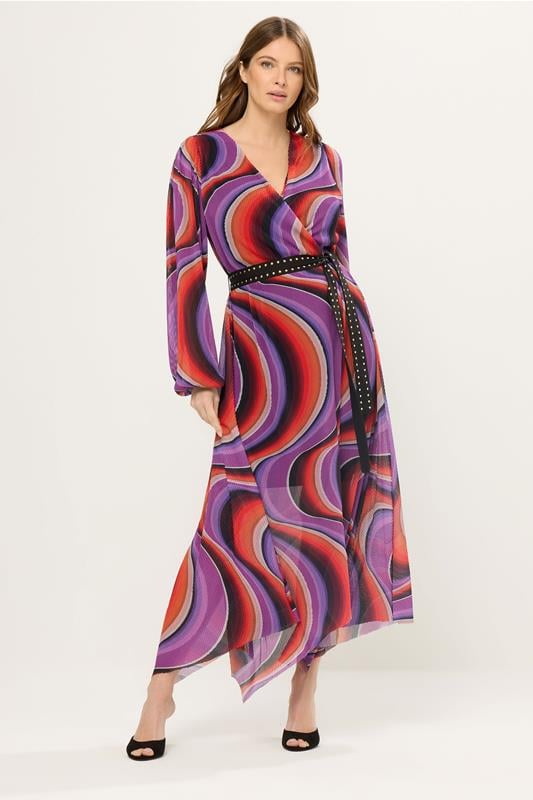 Women's  STAR Purple Abstract Mesh Pleated Maxi Dress
