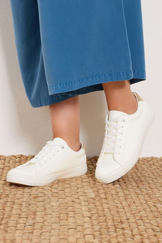  Yours White Faux Leather Lace Up Trainers In Extra Wide EEE Fit