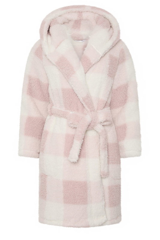 checked dressing gown ladies PixieGirl Petite Womens Pink Check Print Hooded thick fluffy dressing gown