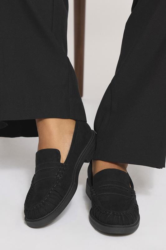 Plus Size  Yours Black Faux Suede Ruched Front Loafers In Extra Wide EEE Fit