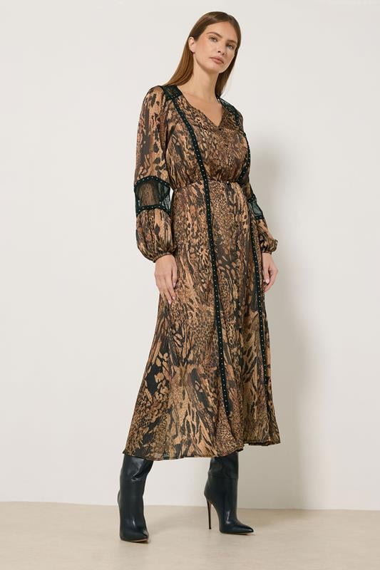 Women's  STAR Brown Animal Button Through Midi Dress