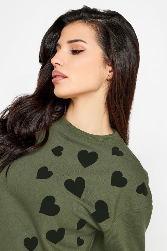 PixieGirl Khaki Green Heart Print Sweatshirt | PixieGirl  4
