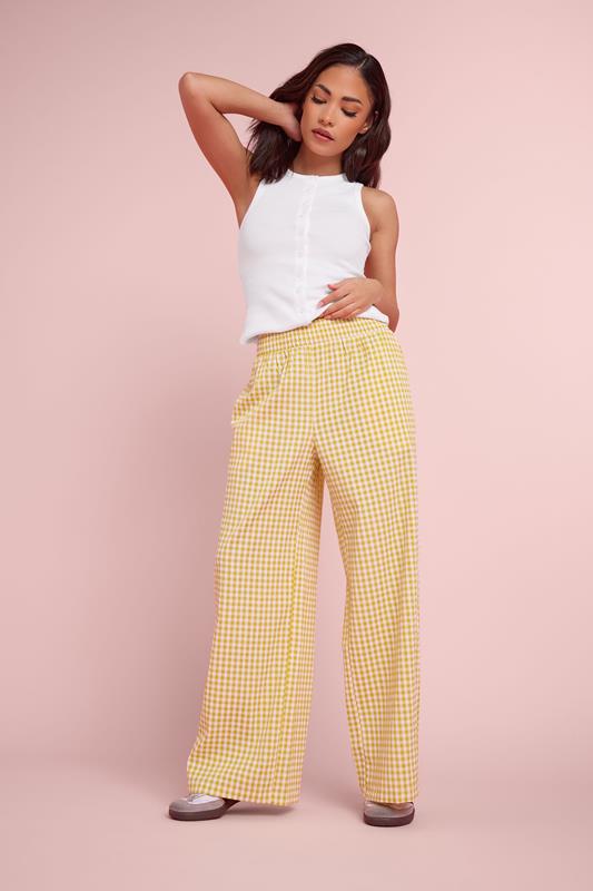  PixieGirl Petite Yellow Gingham Wide Leg Trousers
