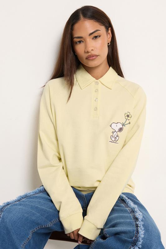 PixieGirl Petite Yellow Cotton Snoopy Embroidered Sweatshirt