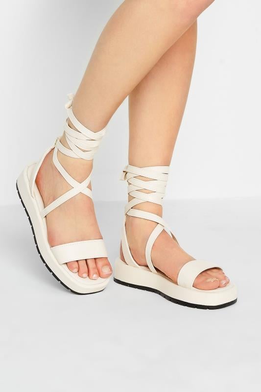 Petite  PixieGirl White Ankle Tie Flatform Sandals In Standard Fit