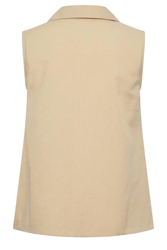 PixieGirl Petite Women's Stone Brown Linen Sleeveless Shirt | PixieGirl 8