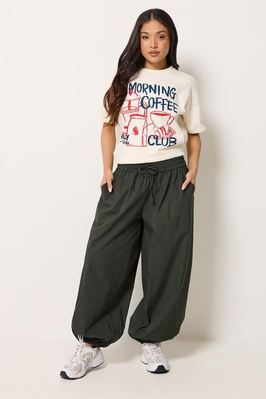 PixieGirl Petite Women's Olive Green Cotton Cuffed Balloon Trousers | PixieGirl 2