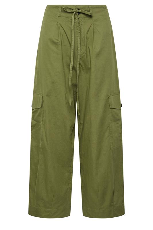 PixieGirl Petite Women's Khaki Green Poplin Cotton Cargo Barrel Leg Trousers | PixieGirl 5