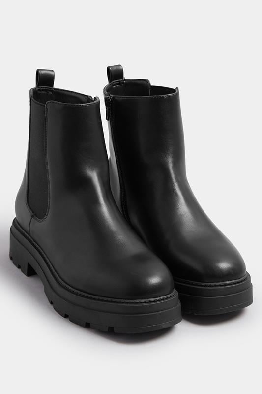 Plus Size  Yours Black Faux Leather Chunky Chelsea Boots In Wide E Fit & Extra Wide EEE Fit