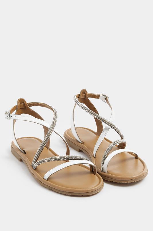  Yours White Diamante Asymmetric Strap Sandals In Wide E Fit