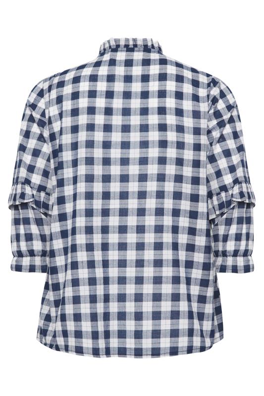 Petite Navy Blue Check Frill Shirt | PixieGirl 9