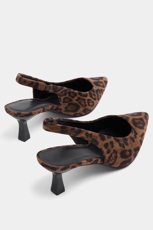 Brown Leopard Faux Suede Sling Back Heels In Wide E Fit | Yours Clothing 4