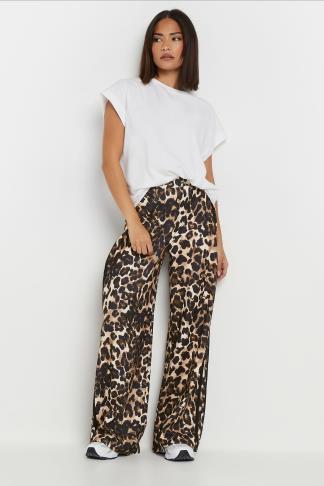 Pre-Order Beige Leopard Print Side Stripe Detail Loose Drawstring Pants