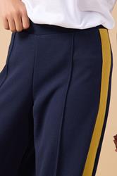 PixieGirl Petite Women's Navy Blue & Yellow Side Stripe Trousers | PixieGirl 4