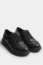 Black Patent Lace Up Brogue Flats In Extra Wide EEE Fit | Yours Clothing 2