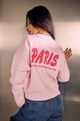PixieGirl Petite Womens Pink 'Paris' Slogan Cropped Sweatshirt | PixieGirl 2