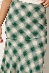 PixieGirl Petite Women's Dark Green Blurred Check Maxi Skirt | PixieGirl 5