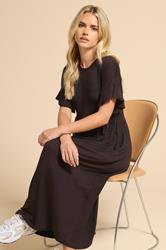 PixieGirl Petite Women's Brown Frill Sleeve Smock Midaxi Dress | PixieGirl 2