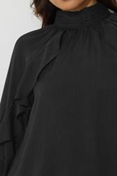PixieGirl Petite Women's Black Satin Frill Blouse | PixieGirl 4