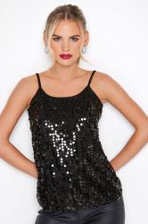 Petite Black Sequin Cami Top | PixieGirl 1