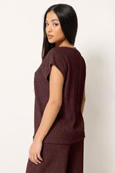 M&Co Petite Brown Textured V-Neck T-Shirt | M&Co 2