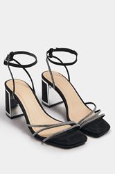 Silver Asymmetric Diamante Block Heel Sandals In Standard Fit | Yours Clothing 1