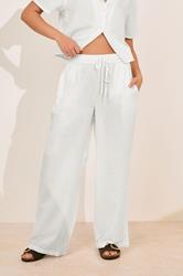 PixieGirl Petite Women's White Linen Drawstring Wide Leg Trousers | PixieGirl 2