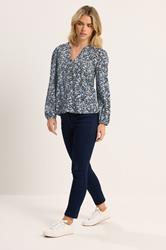 M&Co Petite Blue Floral Cotton Long Sleeve Top | M&Co 1