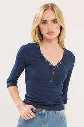 PixieGirl Petite Women's 2 PACK Navy Blue & Burgundy Red Button Henley Tops | PixieGirl 2