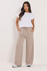 PixieGirl Petite Women's Natural Brown Pocket Patch Wide Leg Joggers | PixieGirl 1