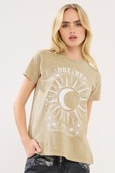 PixieGirl Petite Women's Natural Brown 'Dreamer' Slogan T-Shirt | PixieGirl 1