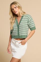 PixieGirl Petite Women's Green Knitted Gingham Cardigan | PixieGirl 1