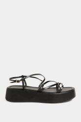 Black Strappy Flatform Sandals in Extra Wide EEE Fit | Yours Clothing 3