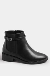 Black Faux Leather Buckle Stretch Ankle Boots In Wide E Fit & Extra Wide EEE Fit | Yours Clothing 3