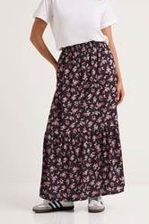 PixieGirl Petite Women's Black Ditsy Floral Tiered Maxi Skirt | PixieGirl 2