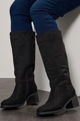 Black Faux Suede Block Heel Knee High Boots In Wide E Fit & Extra Wide EEE Fit | Yours Clothing 1